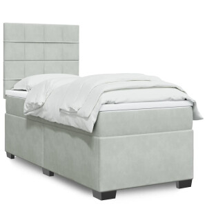 vidaXL Boxspring met matras fluweel lichtgrijs 90x190 cm