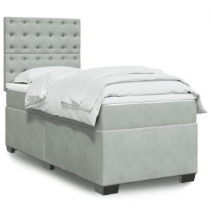 vidaXL Boxspring met matras fluweel lichtgrijs 90x190 cm