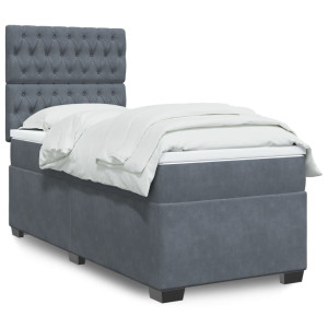vidaXL Boxspring met matras fluweel donkergrijs 90x200 cm