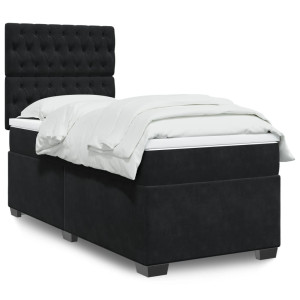 vidaXL Boxspring met matras fluweel zwart 90x200 cm