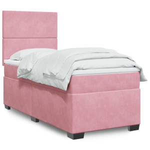 vidaXL Boxspring met matras fluweel roze 100x200 cm