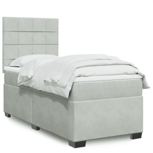 vidaXL Boxspring met matras fluweel lichtgrijs 100x200 cm