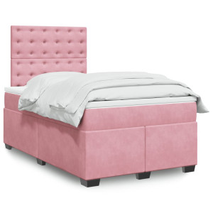 vidaXL Boxspring met matras fluweel roze 120x190 cm