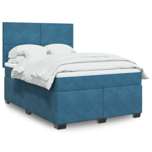 vidaXL Boxspring met matras fluweel blauw 140x190 cm