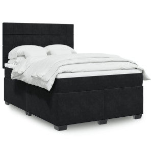 vidaXL Boxspring met matras fluweel zwart 140x190 cm