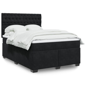 vidaXL Boxspring met matras fluweel zwart 140x190 cm