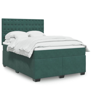 vidaXL Boxspring met matras fluweel donkergroen 140x190 cm