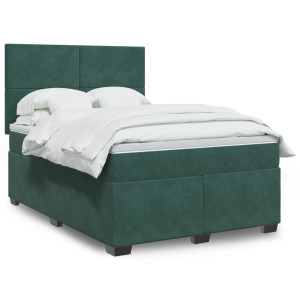 vidaXL Boxspring met matras fluweel donkergroen 140x200 cm
