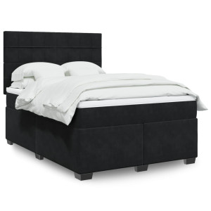 vidaXL Boxspring met matras fluweel zwart 140x200 cm