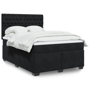 vidaXL Boxspring met matras fluweel zwart 140x200 cm