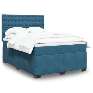 vidaXL Boxspring met matras fluweel blauw 140x200 cm