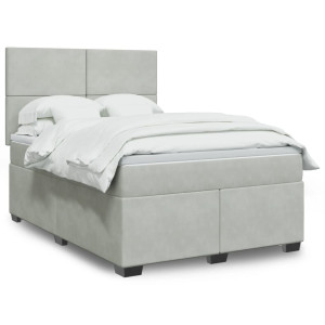 vidaXL Boxspring met matras fluweel lichtgrijs 160x200 cm