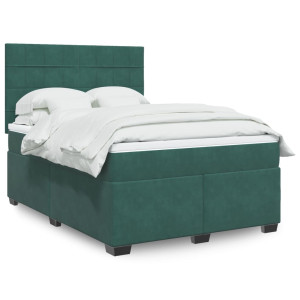 vidaXL Boxspring met matras fluweel donkergroen 160x200 cm