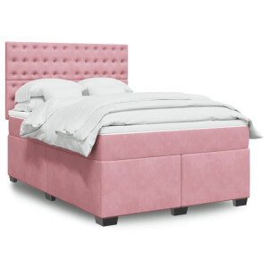 vidaXL Boxspring met matras fluweel roze 160x200 cm