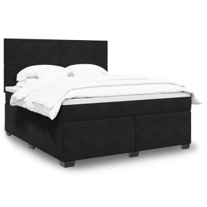 vidaXL Boxspring met matras fluweel zwart 180x200 cm