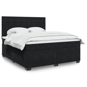 vidaXL Boxspring met matras fluweel zwart 180x200 cm