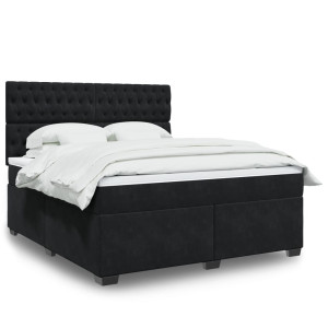 vidaXL Boxspring met matras fluweel zwart 180x200 cm