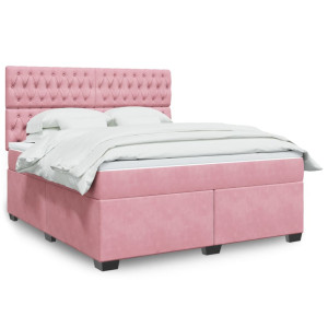 vidaXL Boxspring met matras fluweel roze 180x200 cm