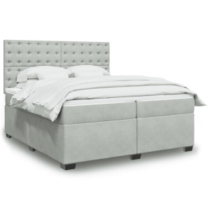vidaXL Boxspring met matras fluweel lichtgrijs 200x200 cm