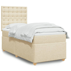 vidaXL Boxspring met matras stof crèmekleurig 90x190 cm