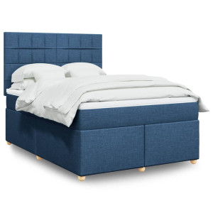 vidaXL Boxspring met matras stof blauw 140x190 cm