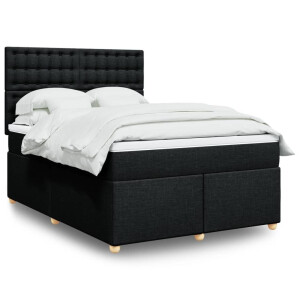 vidaXL Boxspring met matras stof zwart 140x190 cm
