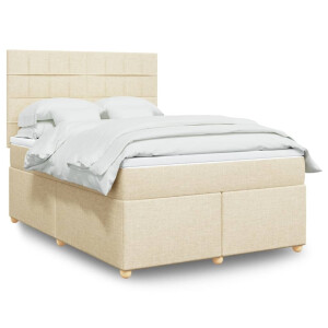 vidaXL Boxspring met matras stof crèmekleurig 140x200 cm
