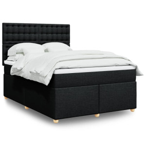 vidaXL Boxspring met matras stof zwart 140x200 cm