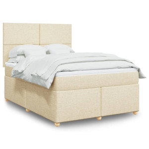 vidaXL Boxspring met matras stof crèmekleurig 160x200 cm
