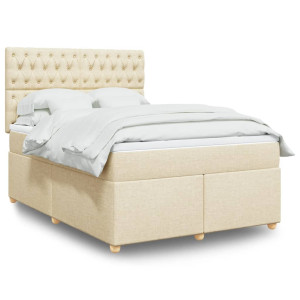 vidaXL Boxspring met matras stof crèmekleurig 160x200 cm