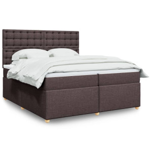 vidaXL Boxspring met matras stof donkerbruin 200x200 cm