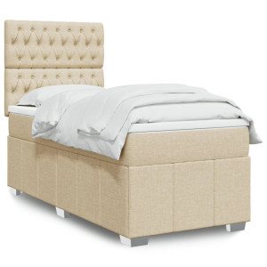 vidaXL Boxspring met matras stof crèmekleurig 90x190 cm