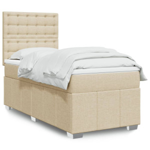 vidaXL Boxspring met matras stof crèmekleurig 90x190 cm