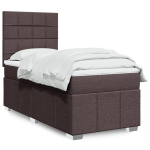 vidaXL Boxspring met matras stof donkerbruin 100x200 cm