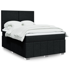 vidaXL Boxspring met matras stof zwart 140x190 cm