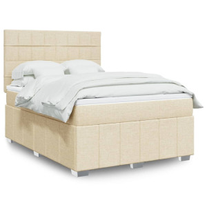 vidaXL Boxspring met matras stof crèmekleurig 140x190 cm