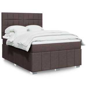 vidaXL Boxspring met matras stof donkerbruin 140x200 cm