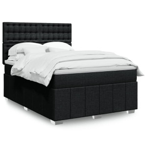 vidaXL Boxspring met matras stof zwart 140x200 cm