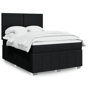 vidaXL Boxspring met matras stof zwart 160x200 cm
