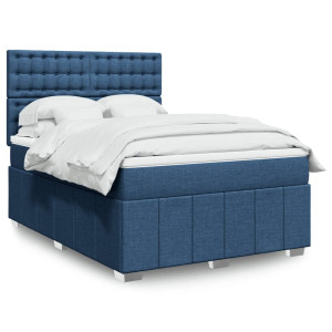vidaXL Boxspring met matras stof blauw 160x200 cm