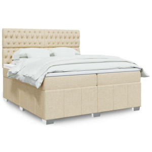 vidaXL Boxspring met matras stof crèmekleurig 200x200 cm