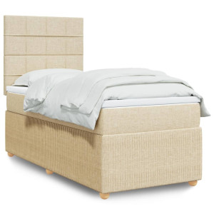 vidaXL Boxspring met matras stof crèmekleurig 90x190 cm