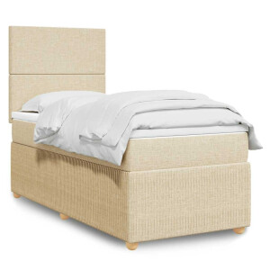 vidaXL Boxspring met matras stof crèmekleurig 90x200 cm