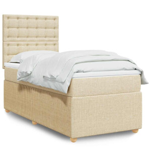vidaXL Boxspring met matras stof crèmekleurig 90x200 cm