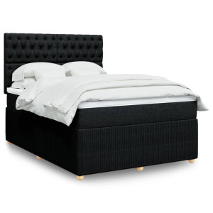 vidaXL Boxspring met matras stof zwart 140x190 cm