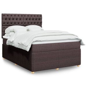 vidaXL Boxspring met matras stof donkerbruin 140x190 cm
