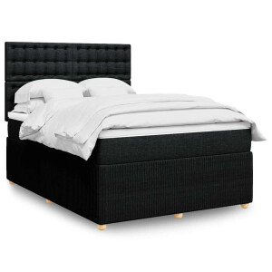 vidaXL Boxspring met matras stof zwart 140x200 cm