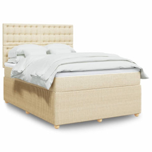 vidaXL Boxspring met matras stof crèmekleurig 140x200 cm