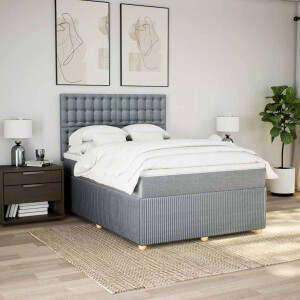 vidaXL Boxspring met matras stof lichtgrijs 160x200 cm