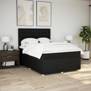 vidaXL Boxspring met matras stof zwart 160x200 cm